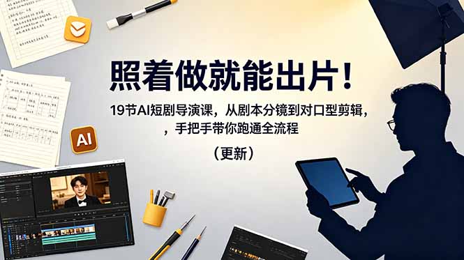 照着做就能出片!19节AI短剧导演课,从剧本分镜到对口型剪辑,手把手带你跑通全流程(更新-小艾项目网