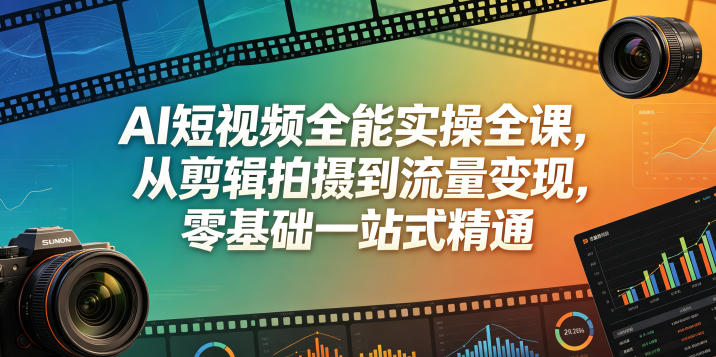 AI短视频全能实操全课，从剪辑拍摄到流量变现，零基础一站式精通-小艾项目网
