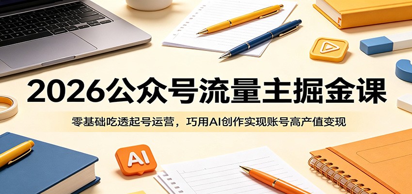 2026公众号流量主掘金课:零基础吃透起号运营,巧用AI创作实现账号高产值变现-小艾项目网