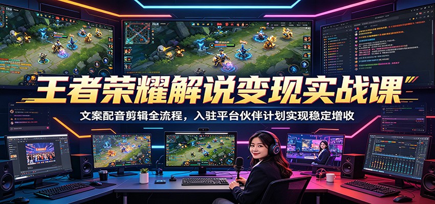 王者荣耀解说变现实战课:文案配音剪辑全流程,入驻平台伙伴计划实现稳定增收-小艾项目网