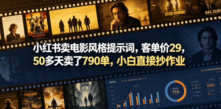 小红书卖电影风格提示词，客单价29，50多天卖了790单，小白直接抄作业！-小艾项目网