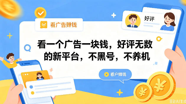 看一个广告一块钱，好评无数的新平台，不黑号，不养机，一撸几十块钱还是不错的【揭秘】-小艾项目网