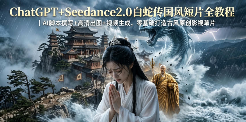 ChatGPT+Seedance2.0白蛇传国风短片全教程｜AI脚本撰写+高清出图+视频生成，零基础打造古风原创影视短片-小艾项目网