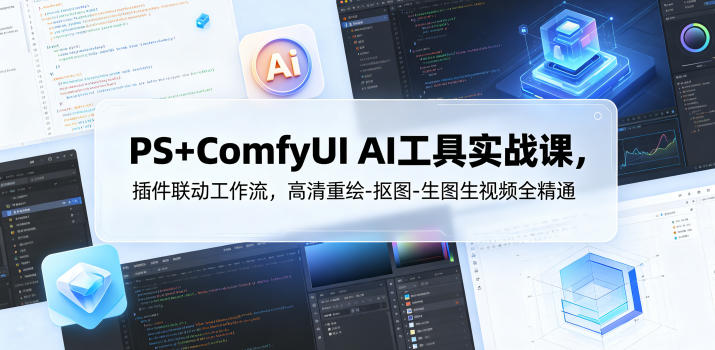 PS+ComfyUI AI工具实战课，插件联动工作流，高清重绘-抠图-生图生视频全精通-小艾项目网