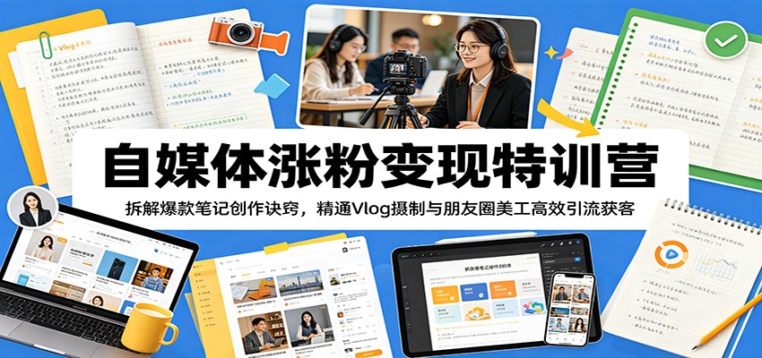 自媒体涨粉变现特训营：拆解爆款笔记创作诀窍，精通Vlog摄制与朋友圈美工高效引流获客-小艾项目网