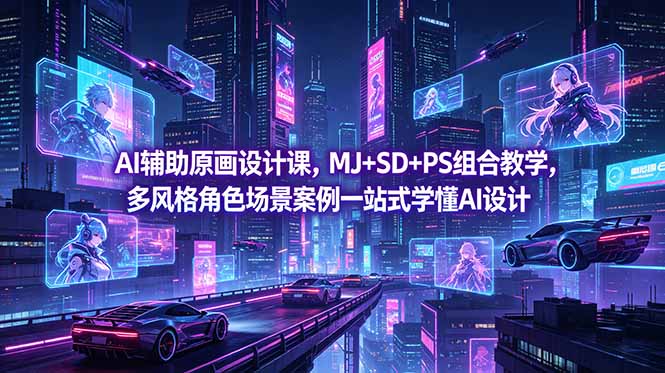 AI辅助原画设计课，MJ+SD+PS组合教学，多风格角色场景案例一站式学懂AI设计-小艾项目网