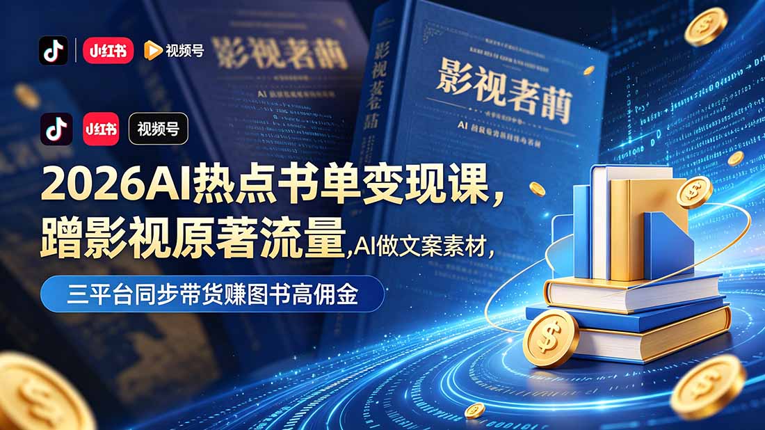 2026AI热点书单变现课，蹭影视原著流量，AI做文案素材，三平台同步带货赚图书高佣金-小艾项目网