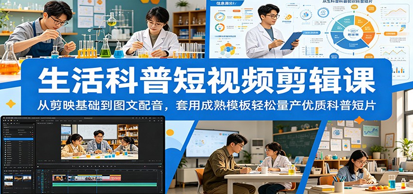 生活科普短视频剪辑课：从剪映基础到图文配音，套用成熟模板轻松量产优质科普短片-小艾项目网