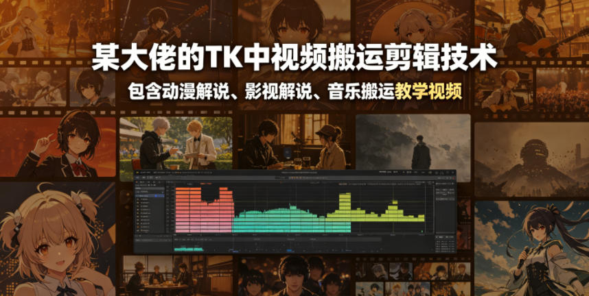 某大佬的TK中视频搬运剪辑技术，包含动漫解说、影视解说、音乐搬运教学视频-小艾项目网