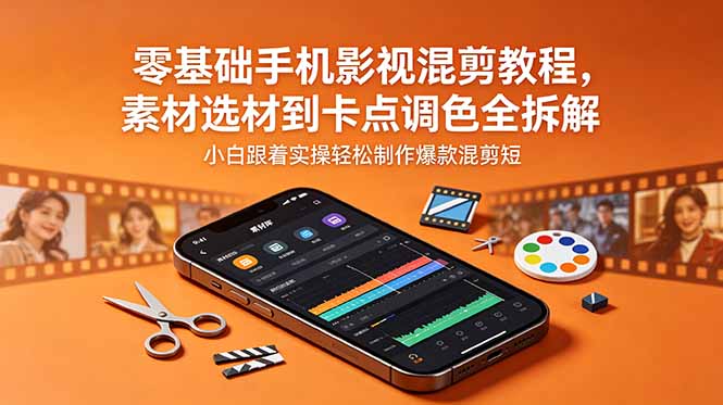 零基础手机影视混剪教程，素材选材到卡点调色全拆解，小白跟着实操轻松制作爆款混剪短片-小艾项目网