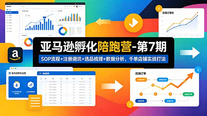 亚马逊孵化陪跑营-第7期：SOP流程+注册避坑+选品梳理+数据分析，千单店铺实战打法-小艾项目网