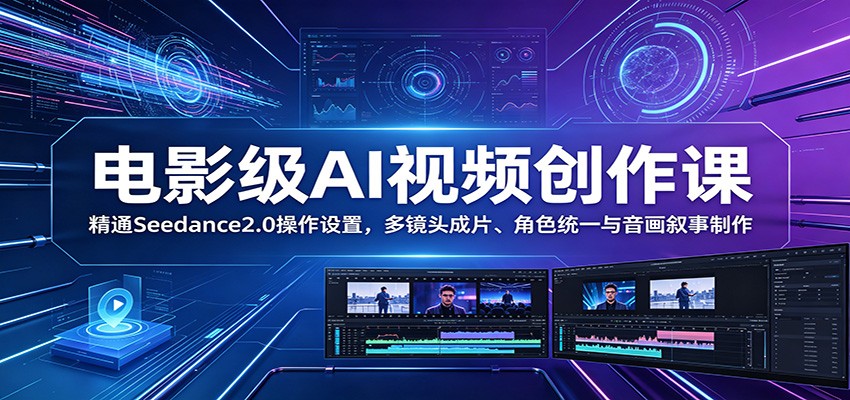 电影级AI视频创作课:精通Seedance2.0操作设置,多镜头成片、角色统一与音画叙事制作-小艾项目网