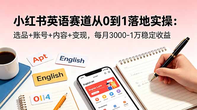 小红书英语赛道从0到1落地实操：选品+账号+内容+变现，每月3000-1万稳定收益-小艾项目网