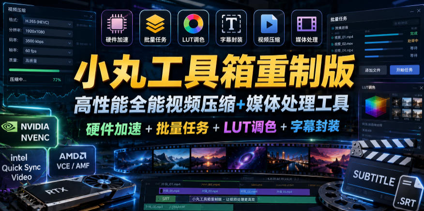 小丸工具箱重制版–高性能全能视频压缩+媒体处理工具｜硬件加速+批量任务+LUT调色+字幕封装-小艾项目网