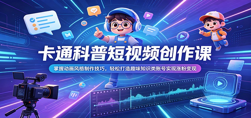 卡通科普短视频创作课：掌握动画风格制作技巧，轻松打造趣味知识类账号实现涨粉变现-小艾项目网