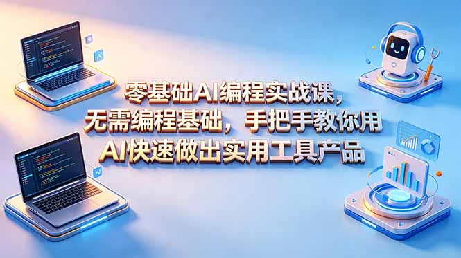 零基础AI编程实战课-更新，无需编程基础，手把手教你用AI快速做出实用工具产品-小艾项目网
