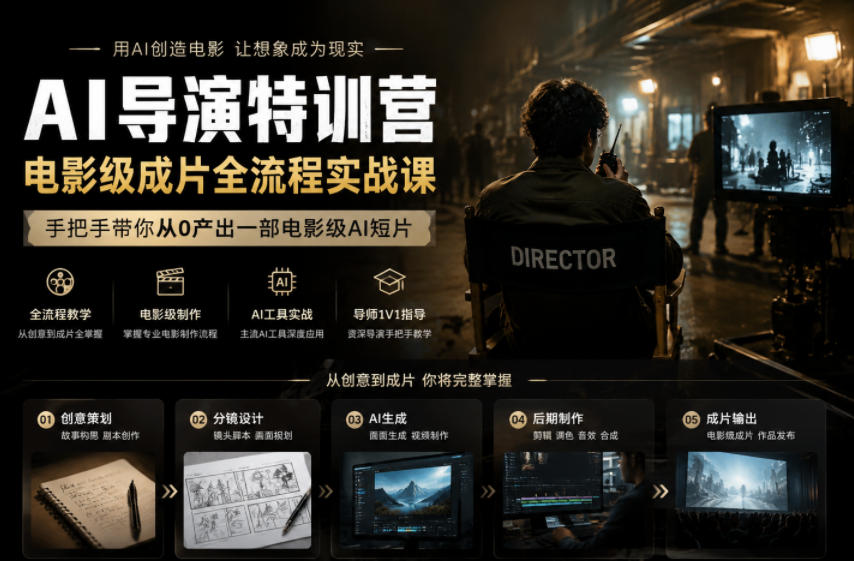 AI导演特训营，电影级成片全流程实战课，手把手带你从0产出一部电影级AI短片-小艾项目网