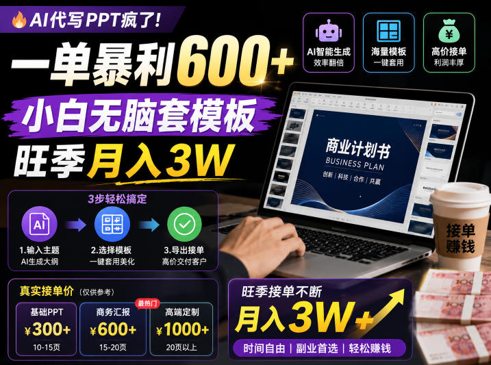 AI代写PPT疯了！一单暴利600+，小白无脑套模板，旺季月入3W，不用苦哈哈引流【揭秘】-小艾项目网