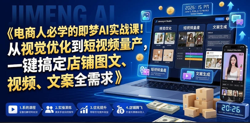 电商人必学的即梦AI实战课！从视觉优化到短视频量产，一键搞定店铺图文、视频、文案全需求-小艾项目网