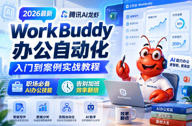 2026最新腾讯AI龙虾WorkBuddy办公自动化入门到案例实战教程,职场必备AI办公技能,告别加班,效率翻倍-小艾项目网
