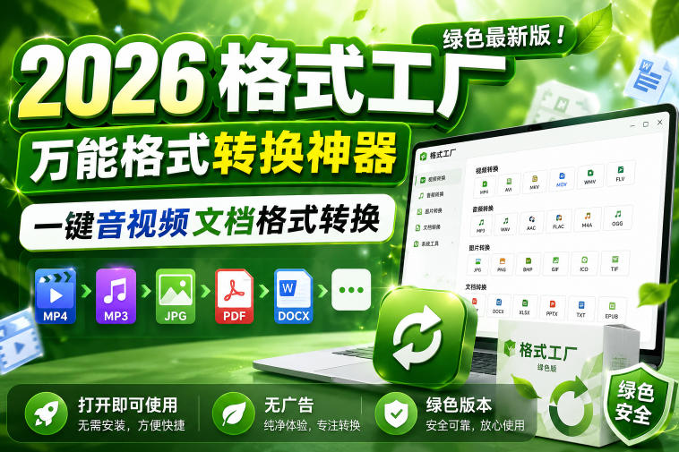 2026格式工厂绿色最新版！万能格式转换神器，一键音视频文档格式转换，打开即可使用，无广告绿色版本-小艾项目网