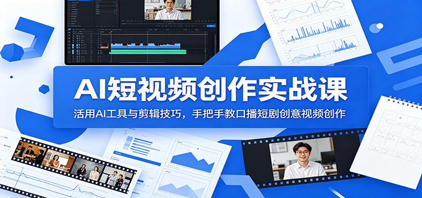 AI短视频创作实战课:活用AI工具与剪辑技巧,手把手教口播短剧创意视频创作-小艾项目网