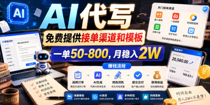 AI代写，免费提供接单渠道和模板，一单50-800，月稳入2W【揭秘】-小艾项目网