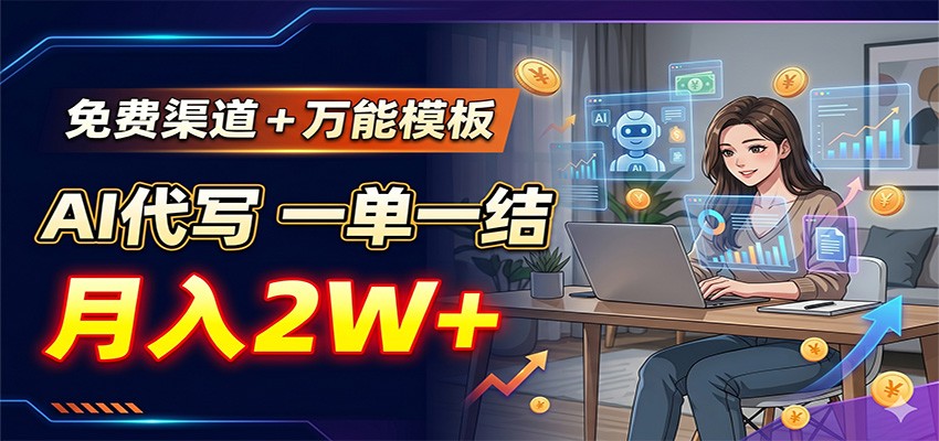免费渠道+万能模板，AI代写一单一结，月入2W+-小艾项目网