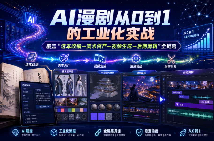 AI漫剧从0到1的工业化实战，覆盖“选本改编—美术资产—视频生成—后期剪辑”全链路(更新6月)-小艾项目网