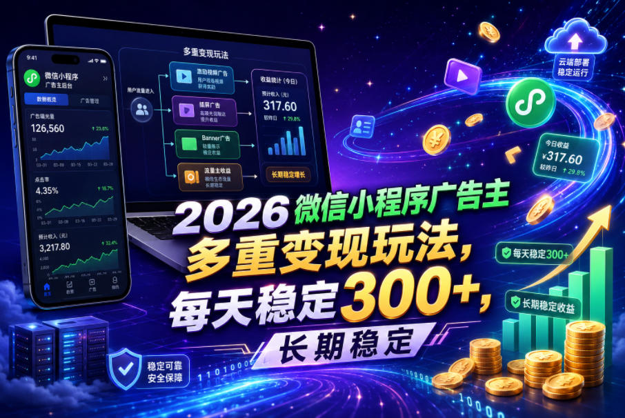 2026微信小程序广告主，多重变现玩法，每天稳定300+，长期稳定【揭秘】-小艾项目网