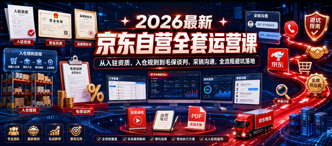 2026最新京东自营全套运营课，从入驻资质、入仓规则到毛保谈判、采销沟通，全流程避坑落地-小艾项目网