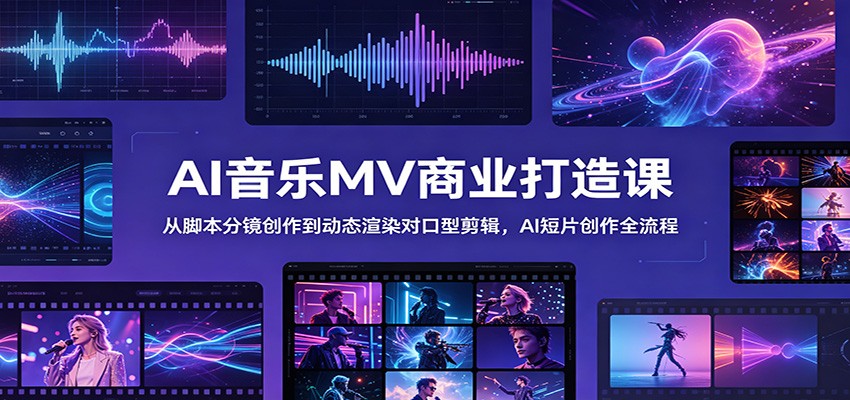 AI音乐MV商业打造课:从脚本分镜创作到动态渲染对口型剪辑,AI短片创作全流程-小艾项目网