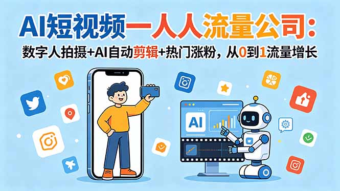 AI短视频一人流量公司：数字人拍摄+AI自动剪辑+热门涨粉，从0到1流量增长-小艾项目网