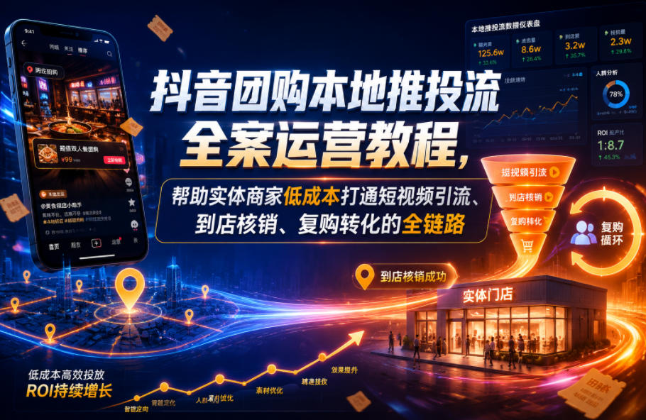 抖音团购本地推投流全案运营教程,帮助实体商家低成本打通短视频引流、到店核销、复购转化的全链路-小艾项目网