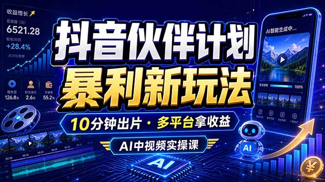 抖音伙伴计划最新玩法,无需配音剪辑,10分钟出一条原创视频,轻松日入三位数-小艾项目网
