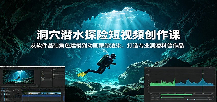 洞穴潜水探险短视频创作课:从软件基础角色建模到动画跟踪渲染,打造专业洞潜科普作品-小艾项目网