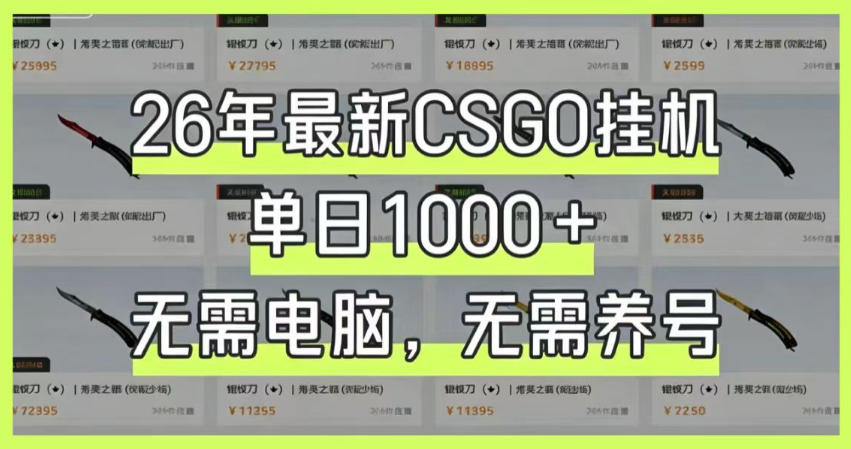 26年最新CSGO挂G系统，单日1000+，无需电脑，无需养号，0基础可上手【揭秘】-小艾项目网