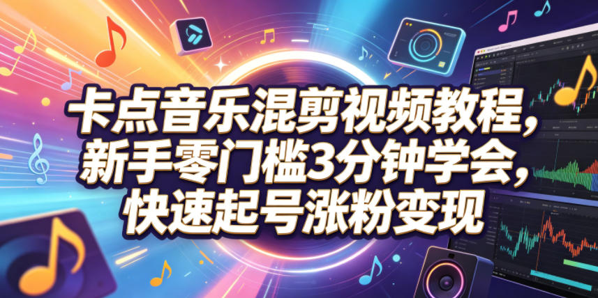 卡点音乐混剪视频教程，新手零门槛3分钟学会，快速起号涨粉变现-小艾项目网