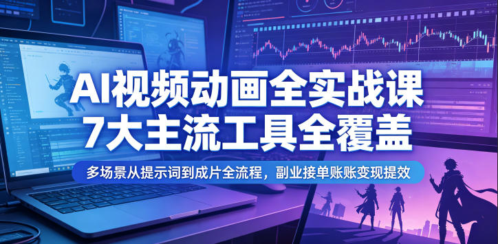 AI视频动画全实战课，7大主流工具全覆盖，多场景从提示词到成片全流程，副业接单账号变现提效-小艾项目网