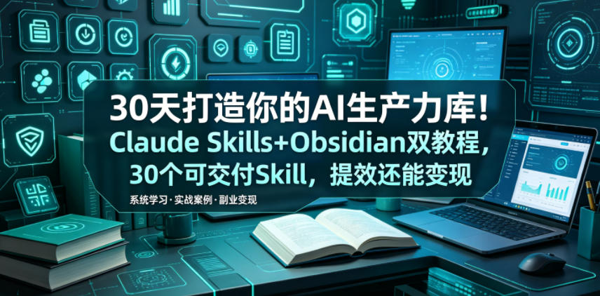 30天打造你的AI生产力库！Claude Skills+Obsidian 双教程，30 个可交付 Skill，提效还能变现-小艾项目网