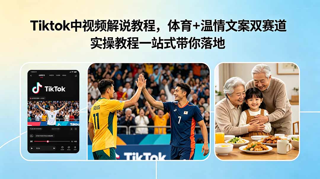 Tiktok中视频解说教程,体育+温情文案双赛道实操教程一站式带你落地-小艾项目网