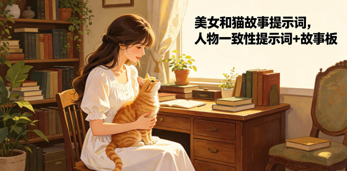 美女和猫故事提示词，人物一致性提示词+故事板-小艾项目网