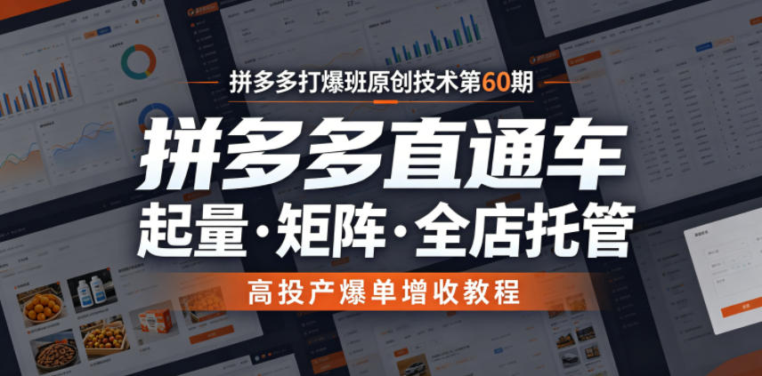 拼多多打爆班原创技术第60期,拼多多直通车,起量・矩阵・全店托管,高投产爆单增收教程-小艾项目网