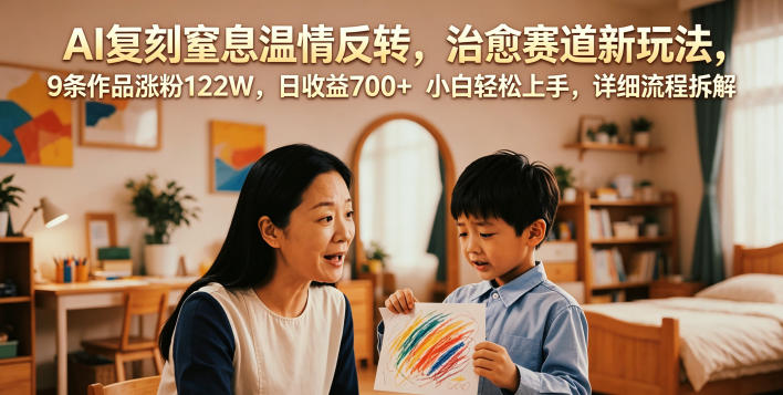 AI复刻窒息温情反转,治愈赛道新玩法,9条作品涨粉122W,日收益700+ 小白轻松上手,详细流程拆解-小艾项目网
