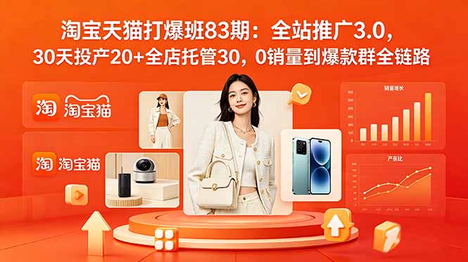 2026淘宝天猫打爆班83期：全站推广3.0，30天投产20+全店托管30，0销量到爆款群全链路-小艾项目网