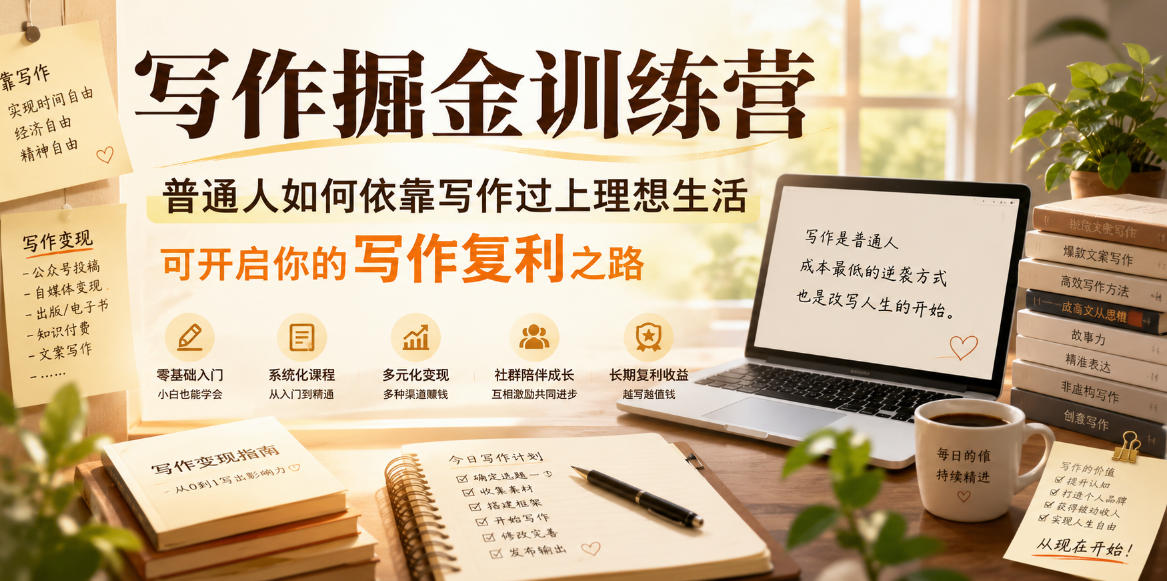 写作掘金训练营,普通人如何依靠写作过上理想生活,可开启你的写作复利之路(更新6月)-小艾项目网