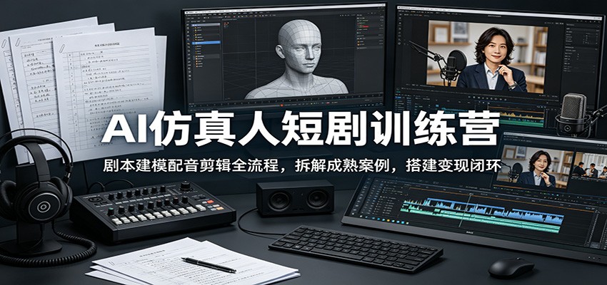 AI仿真人短剧训练营:剧本建模配音剪辑全流程,拆解成熟案例,搭建变现闭环-小艾项目网