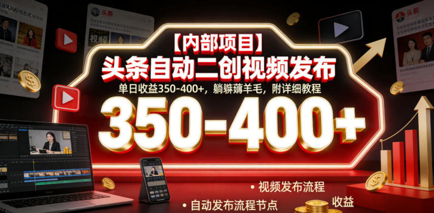【内部项目】头条自动二创视频发布,单日收益350-400+,躺賺薅羊毛,附详细教程【揭秘】-小艾项目网