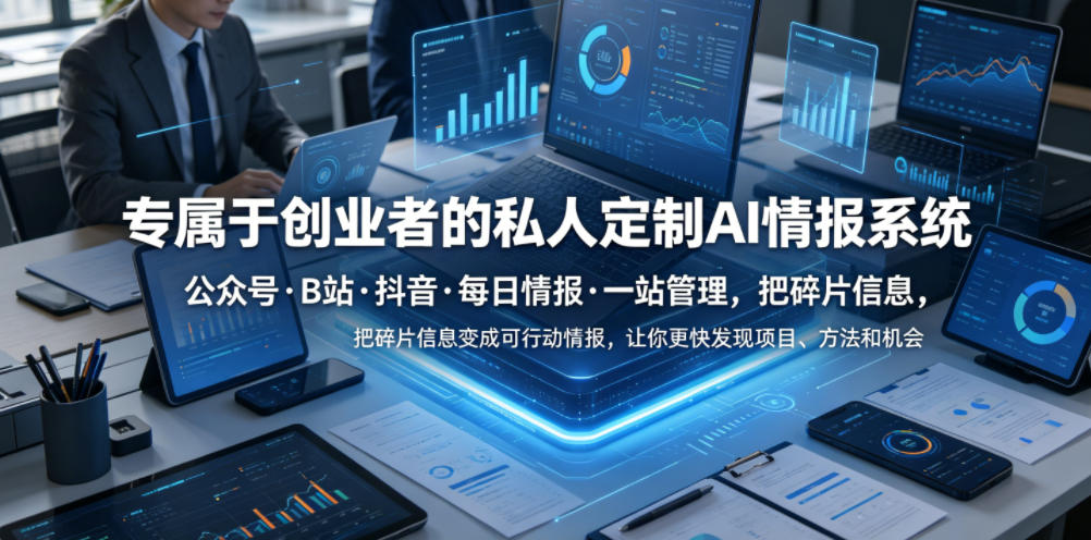 专属于创业者的私人定制AI情报系统，公众号·B站·抖音·每日情报·一站管理，把碎片信息变成可行动情报，让你更快发现项目、方法和机会-小艾项目网