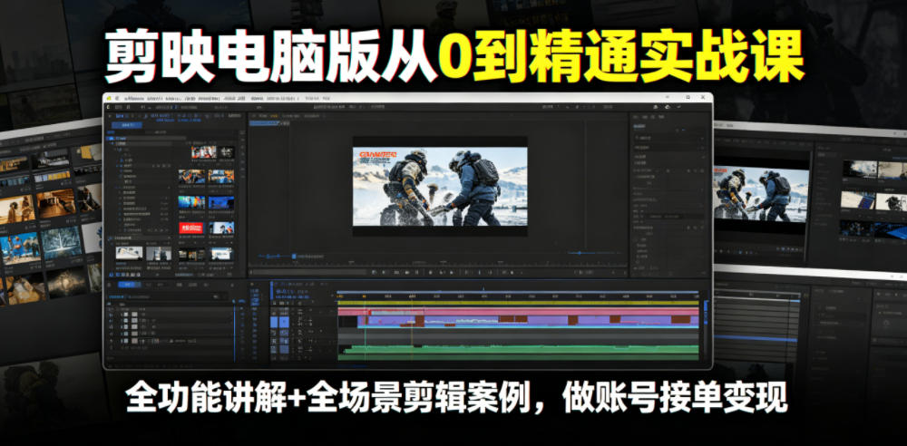 剪映电脑版从0到精通实战课，全功能讲解+全场景剪辑案例，做账号接单变现-小艾项目网